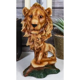 Ebros African Safari Lion Bust Statue 9"H Lion King Pride Rock Faux Wood Resin