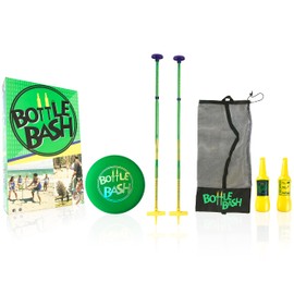 Bottle Bash Outdoor Flying Disc Game Set – Disc Toss Game for Family, Adult & Kids, Backyard and Beach Game - Frisbee Target Lawn Game with Poles & Bottles (Beersbee & Polish Horseshoes)