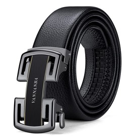 VANNANBA Cinturones de trinquete de cuero auténtico con hebilla automática para hombres pantalones vaqueros con caja de regalo, Negro 01, 39''-42'' Waist Adjustable