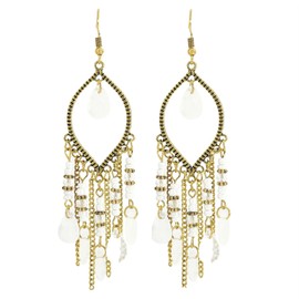 White Bohemian Boho Chandelier Earrings for Women Long Tassel Dangle Drop Earrings Lightweight Vintage Ethnic Jewelry Gifts