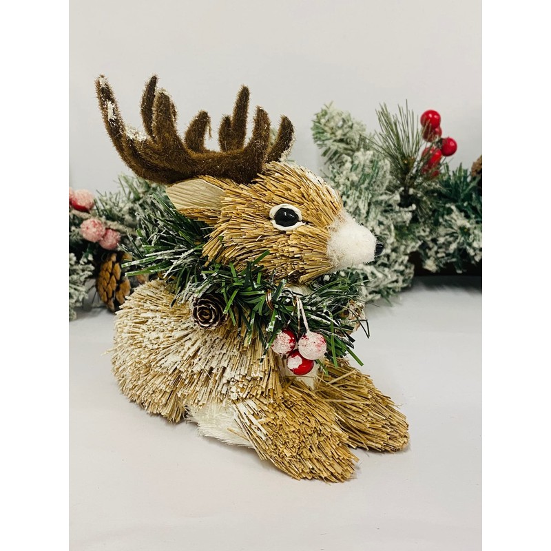 Mezzaluna Gifts Reindeer with Wreath Christmas Festive Ornament (SMALL H