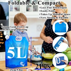 2Pack Water Container With Tap, 5L Portable Collapsible Water Container, Reusable Camping Water Containers for Outdoor Folding Water Bag for Sport, Hiking, Camping, Picnic(Blue)