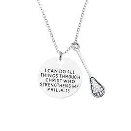 Sportybella Lacrosse Necklace, I Can Do All Things Through Christ Who Strengthens Me Phil. 4:13 Pendent Lacrosse Stick Charm Jewelry - Gift For Lacrosse Players, Lax Gift (1 Stick)