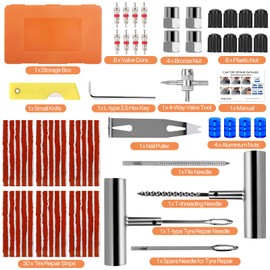 CYJJYZ 64 Pcs Reifenreparaturset,Reifen Reparaturset Auto,Tragbares Autoreifen Reparaturset,Reifen Reparatur Set,Reifen Flickset Auto,Autoreifen Flickzeug Pannenset für Auto,LKW,Traktor,Motorrad