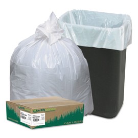 Earthsense Commercial RNW1K150V Recycled Can Liner, 13 gal, .85 mil, 24" x 33", White (Pack of 150)