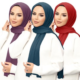 janisramone® Ladies head Scarf, Pack of 3 Plain Jersey Hijab, Muslim Soft Stretchy Scarf for Women UK, Modern Ladies Scarves, Prayer Wrap Hijabs, Stylish Gift Scarves for Women