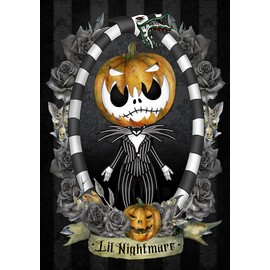 Women's Lil Nightmare T-Shirt Cute Jack Skellington Nightmare Before Christmas Loose Neck Graphic Tee Artist Miss Cherry Martini (X-Large - Black)
