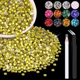5000PCS 3mm Resin Rhinestones in Bulk (Lemon Yellow), Bedazzling Flatback Crystals for Crafts DIY Nail Decoration, Gems Charms for Tumbler Shoes Clothing Fabric with Pickup Pen and Tweezers