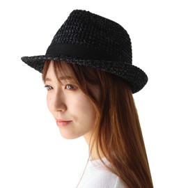 regnuu Straw Hat, Mugi Straw Hat, Men's, Aze Knitting, Medium Fold Hat, Men's Hat, Large Size, Summer, Large Hat, multicolor (black / gray)