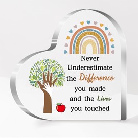 Teacher Acrylic Plaque Heart Ornaments Women Men Teacher's Day Gifts Sign Students Graduation Professor Appreciate Christmas Birthday Tutor Retirement Thank You Mentor Keepsakes Rainbow