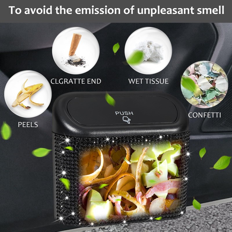 Accmor Bling Car Trash Can with Lid, Mini Auto Garbage