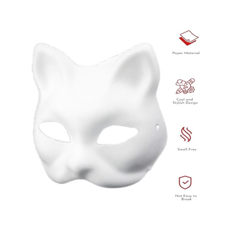 5pcs Cat Masks Therian Masks made of White Paper for