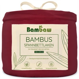 Bambaw Fitted Sheet 150 x 200 cm Bamboo, 35 cm Base Height, Allergy Sufferers Bed Linen, Soft Luxury Bed Sheet Cooling, Skin-Friendly Summer Fitted Sheet, Bamboo Bed Linen 150 x 200 cm (Burgundy)