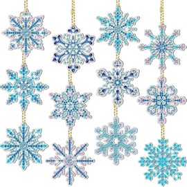Wybtbm Diamond Painting Christmas 5D Snowflake Decoration Diamond Painting Pendant Key Ring Christmas Tree Window Hanging Winter Decor Ornaments Rhinestone Painting Kit DIY 12 Set
