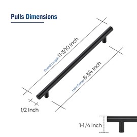 JOY DECOR 15 Pack Cabinet Handles, Black Cabinet Pulls, 8-3/4 in Hole Center Kitchen Hardware, Stainless Steel T Bar Handles for Dresser Drawers