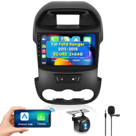 8 CORE 2G+64G Car Radio Stereo for Ford Ranger 2011-2015, 9 Inch 1280 * 720P IPS Touch Screen 32-Band DSP Wireless CarPlay/Android Auto Android 13 GPS WiFi SWC HD Backup Camera