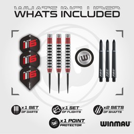 WINMAU Advance 500 Series Tungsten Red 24 Gram Steeltip Darts Set with Flights and Shafts (Stems)