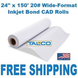 Talco Supply (4) 24'' x 150' 20# Bond Wide-Format Plotter Paper CAD Rolls ~FREE SHIPPING~
