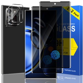 [2+2 Packs] For Note 20 Ultra Privacy Screen Protector and Camera Lens Protector, Fingerprint Unlock, 9H Hardness, No Bubble, Easy Installation, Anti Scratch (6.9 Inch)