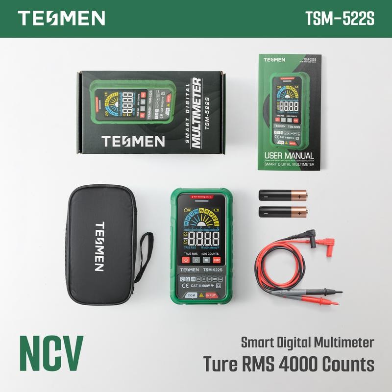 TESMEN TSM-522S Smart Digital Multimeter, 4000 Counts, Auto-Ranging Voltmeter, Non-Contact
