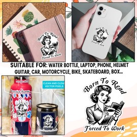 Set 3 Pcs Funny Retro Book Lover Sticker Born to Read Forced to Work Vintage Comic-Style Vinyl Decal Waterproof for Water Bottle Laptop, Journal, Bottle - Reader Gift Book Lover Bookish 3 Inches