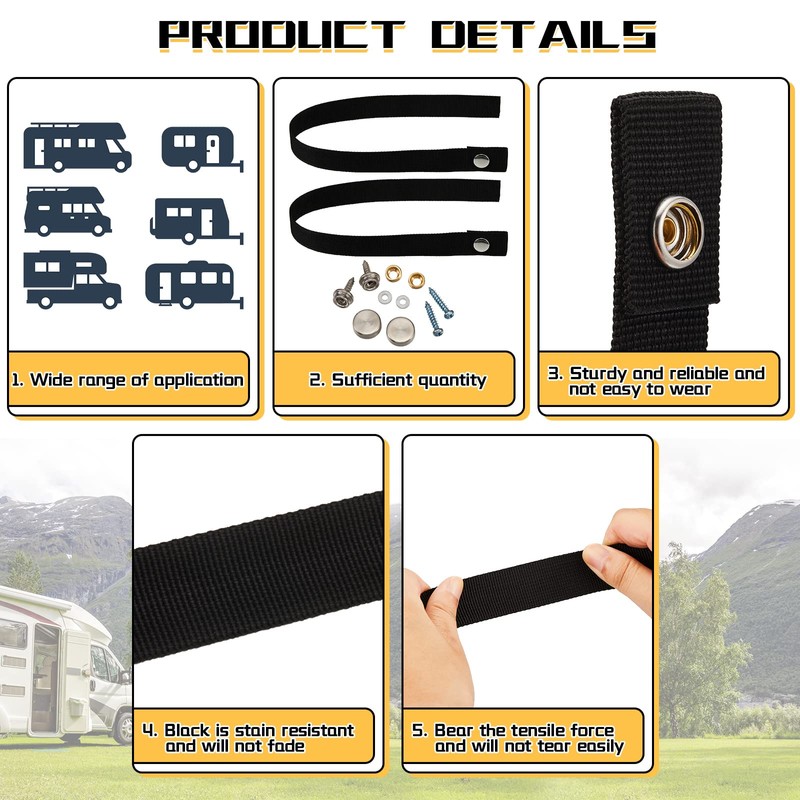 Tallew 2 Sets RV Sliding Door Straps with Button Snap