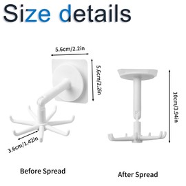 INCREWAY 360° Rotating Folding Hook, 4pcs 7-Claw Nail-Free Rotating Shelf Self Adhesive Kitchen Utensil Hooks for Kitchen Bathroom，White