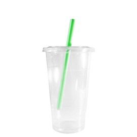 Clear Plastic Disposable Cups with Lids and Smoothie Straws 250 count - 14 oz (ounces) Clear PET Cup for Smoothies, Protein Shakes, Bubble Tea, Iced Coffee, Boba, Fresh Juice, Meal Prep, Party Cup