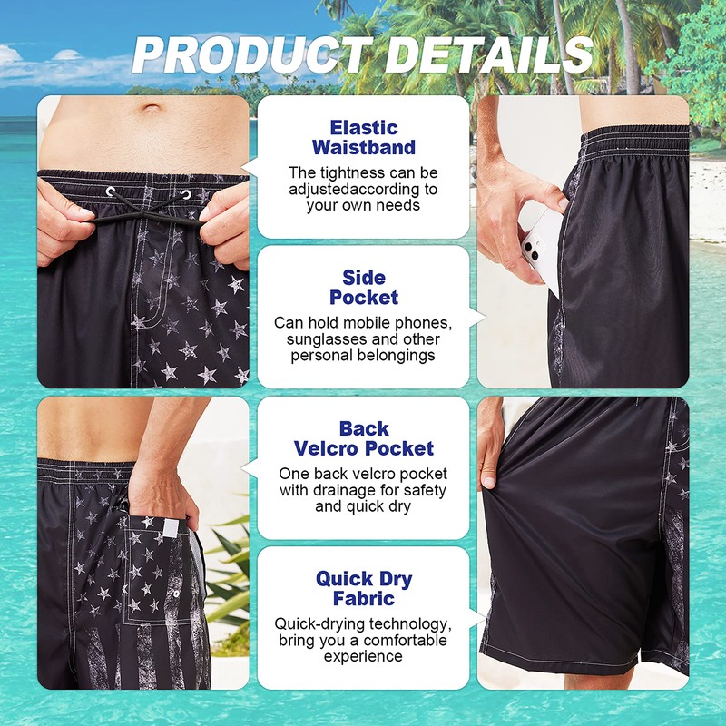 FT FENTENG Mens Swim Trunks for Men, Hawaii Quick Dry
