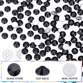 Novani Black Rhinestones, Flatback Crystal Loose Gemstones 1440pcs Glass Rhinestones for Clothes Shoes Crafts Makeup Nail Art and DIY Decorations(SS8, 2.3-2.5mm)