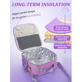 Alphatool Insulated Kids Lunch Bag with Adjustable Strap - Reusable Easy to Clean Lunch Bag for Girls, Hold Kids Lunch Box Snacks Water Bottles for School, Purple