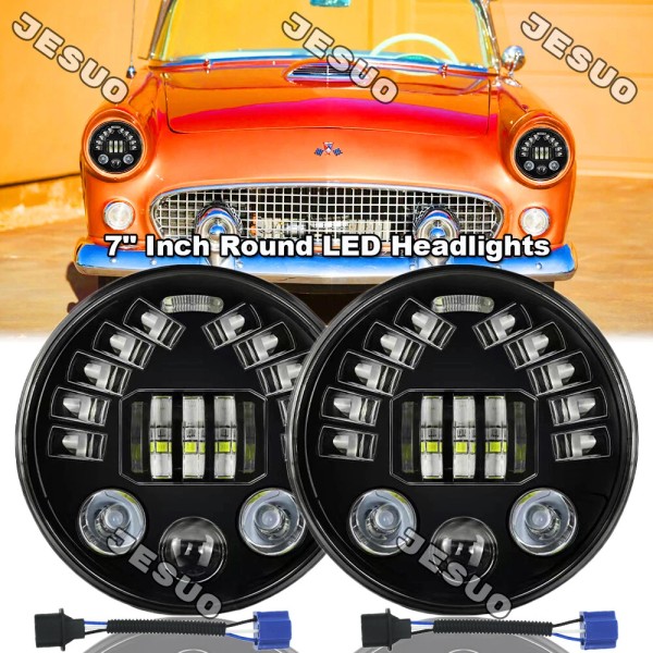 JESUO 7 Inch Round LED Headlight DRL For Ford Thunderbird