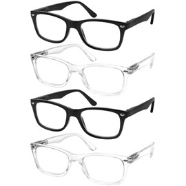 Success Eyewear Reading Glasses Set of 4 Quality Readers Spring Hinge Glasses for Reading for Men and Women Set of 2 Black and 2 Clear +1.75