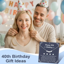 40th Birthday Gifts for Women - Sterling Silver Dainty Four Star Necklace as 40th Gifts for Women, 6mm Star Beads for Wife, Mother&Ladies, 1985 Birthday Jewellery Gifts for Her