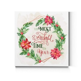 Renditions Gallery Christmas, Canvas Wall Art, Holiday Décor, Angel, Bells, Christmas Tree, Ginger Bread, Egg Nog, Snow Man, Santa, Reindeer -wreath green-10X10