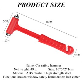 2PCS Car Safety Hammer, Car Window Breaker and Seatbelt Cutter Car Safety Hammer Glass Breaker Emergency Escape Tool, Auto Window Hammer Life Saving Kit for First Responders and Roadside Safety (Red)