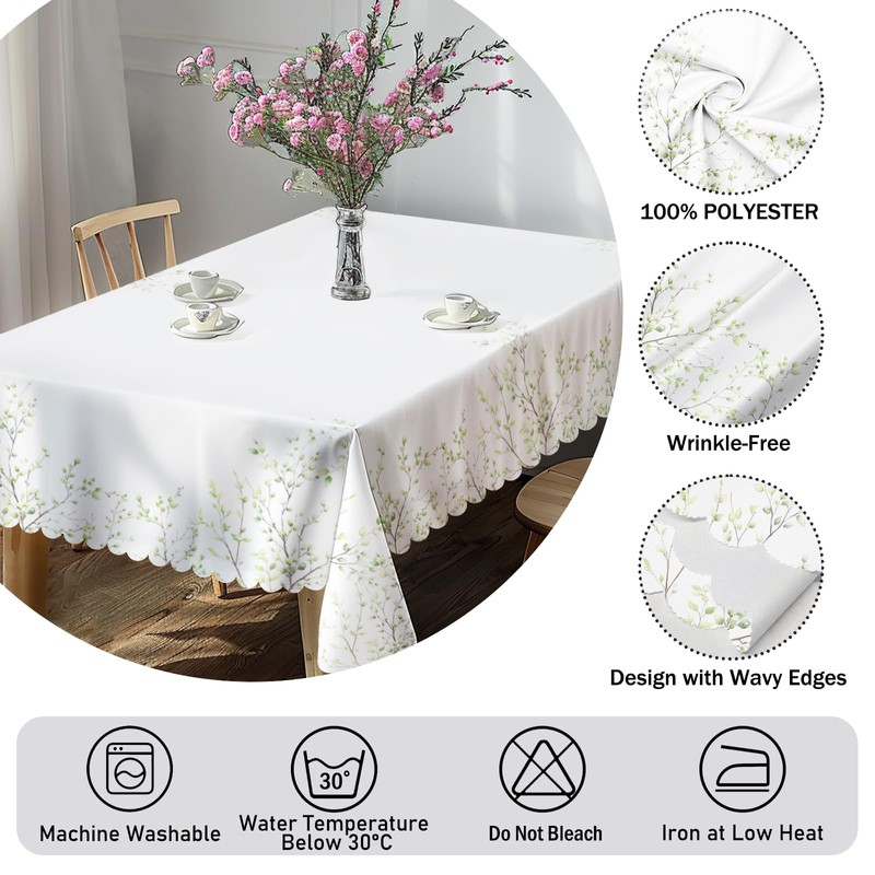 Green Leaf Wipe Clean Table Cloths - 140x180cm, Waterproof, Washable,