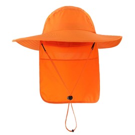 Connectile Outdoor Unisex UPF 50+ Wide Brim Safari Hat Summer Sun Hat Farm Work Hat Fishing Hat UV Protection Hat, orange
