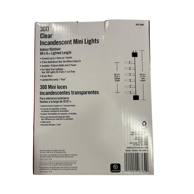 300 Mini Lights, 68 ft 6" Lighted Length