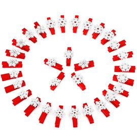 NOVWANG Christmas Wooden Clothespins, 60pcs Mini Snowflake Wooden Clothes Pins, Christmas Mini Photo Clips with 5 Style Snowflakes for Card Paper Photo Decorations Display