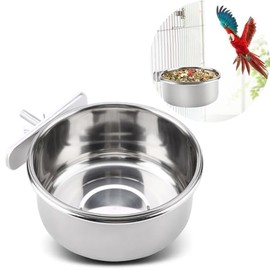 Oumefar Comedero de Jaula de pájaros de Acero Inoxidable Cuenco de alimentación de Agua para Loros Tazas de alimentación para Loros y pájaros con Abrazadera para Animales pequeños(M 12cm)