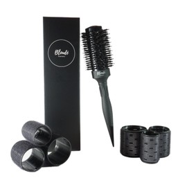 Blondé Styling Set Ceramic Round Brush 43 mm with 6 Curlers, Tapered Handle Makes it Easy to Separate, Volume, Ions, Hairdresser, Ergonomic, Styling Experience