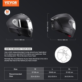 VEVOR Full Face Motorcycle Helmet DOT Approved, Dual Visor with Bluetooth Slot & Interchangeable Lens, Smart Street ABS Helmet Comfortable Motocross Helmet, Fit for Youth & Adults Size L