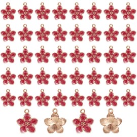Cynailli 40 Pcs Cherry Blossom Flower Charms for Jewelry Making, Gold Plated Enamel Flower Charms, Cute Flowers Pendants for Bracelets Necklaces Earrings Purse Keychains DIY Crafts（Rose Red）