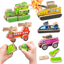Teekdeer Wooden Military Building Blocks,33 Pcs Snap-Together Toy for 3-6 Year Olds,Montessori-Inspired Fine Motor Skill Educational Gift,STEM Take Apart Learning Toys with Helicopter Truck