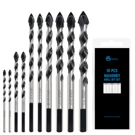 GMTOOLS 10pcs Masonry Drill Bits Set, 1/8 to 1/2" Concrete Drill Bit Set, Multi-Material Drill Bits for Brick, Tile, Cement, Ceramic, Glass, Plastic, Industrial Strength Carbide Tip with Storage Box