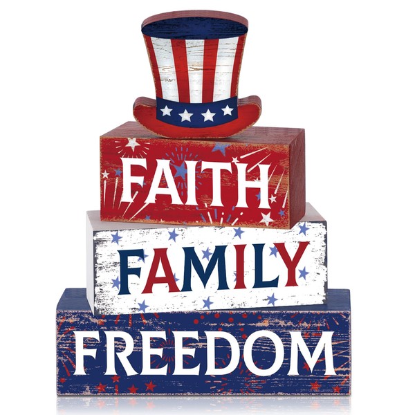 Huquary 4 Pcs Farmhouse 4th of July Patriotic Table Sign