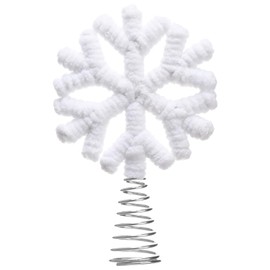 Gejoy Mini Christmas Fur Plush Snowflake Tree Topper 4inch White Soft Snowflake Boho Farmhouse Christmas Tree Decoration for Home Rustic Holiday Decor Xmas Party Decorations
