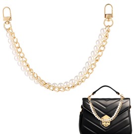 Pearl Purse Chain, 12.6in Pearl Beads Bag Extender Chain Imitation Orb Strap with Metal Closures Replacement Charms Accessories for Handbags Wallets Clutches and Craft DIY Supplies (Gold)