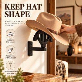Wooden Cowboy Hat Rack – Adjustable Wall-Mounted Hat Holder for Shape Support, Space-Saving Western Hat Storage & Home Organization